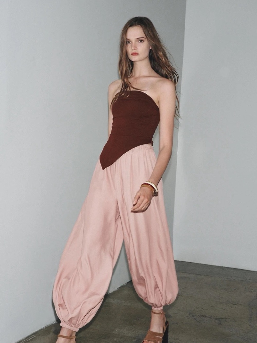 New Zara asymmetric strapless top in wine